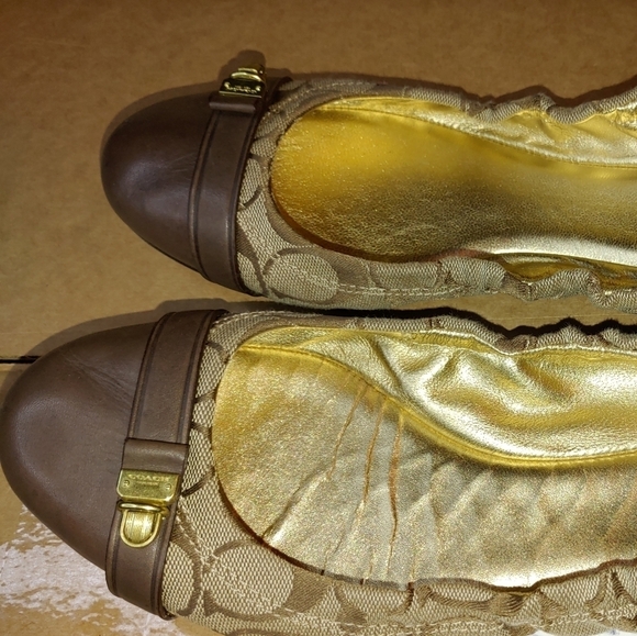 AUTHENTIC COACH JAQUARD SIGNATURE C & GENUINE LEATHER BALLERINA FLATS SIZE 11 - Picture 2 of 4